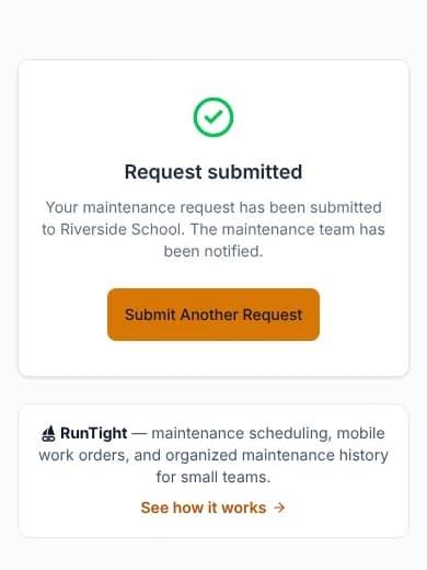 Request submitted: the maintenance team has been notified.
